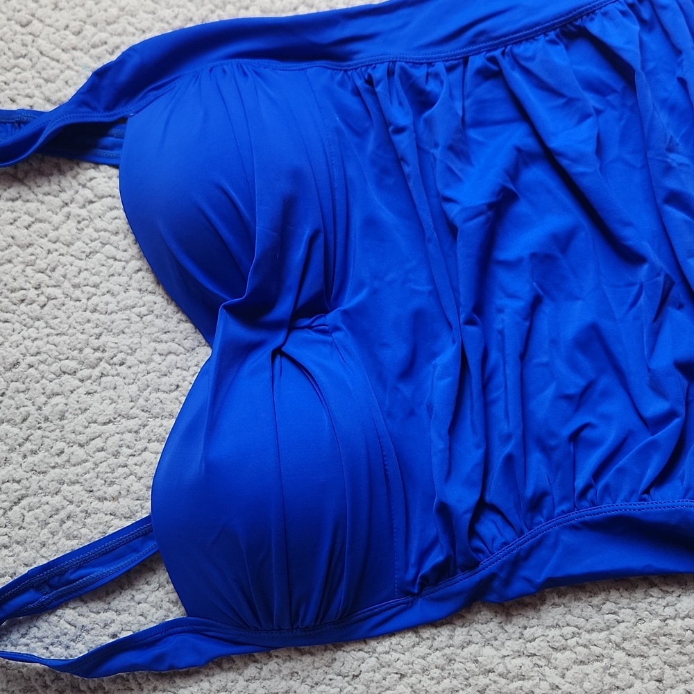 Women's One Piece Tummy Control Bathing Ruched Royal Blue Padded Summer Swimsuit - Picture 3 of 10
